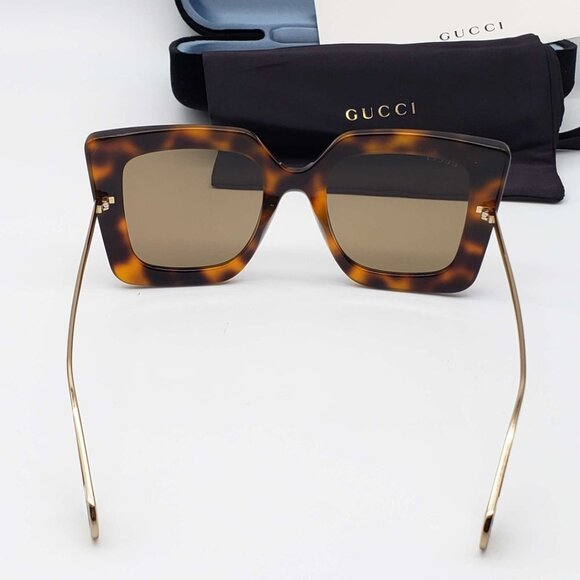 Gucci Havana Gold Brown Square Ladies Sunglasses - Picture 4 of 14